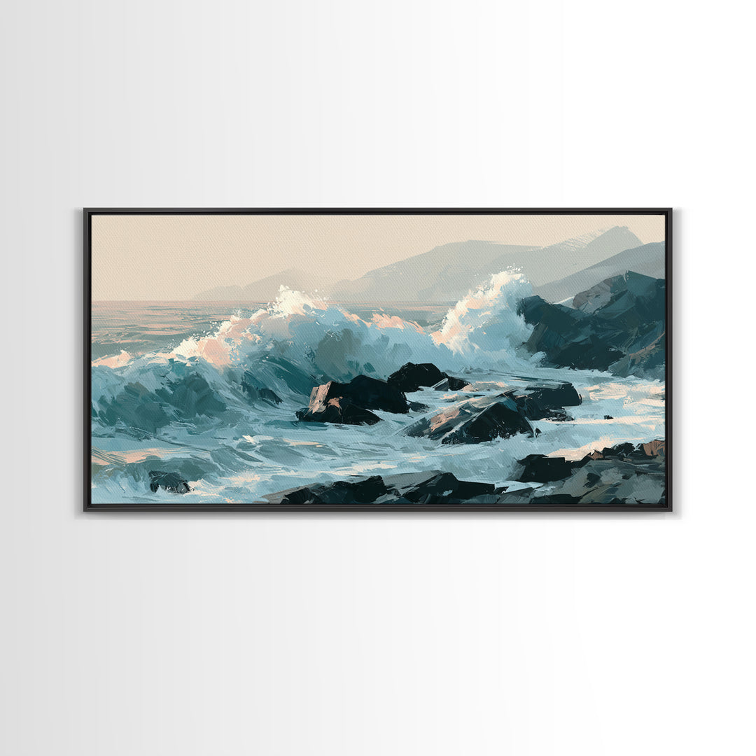 Storm Waves Crashing Canvas Print, Seascape Art, Wall Art, Coastal Decor, Oil Painting, Seascape, Abstract Art, Bedroom Decor, SEA-2x1-21