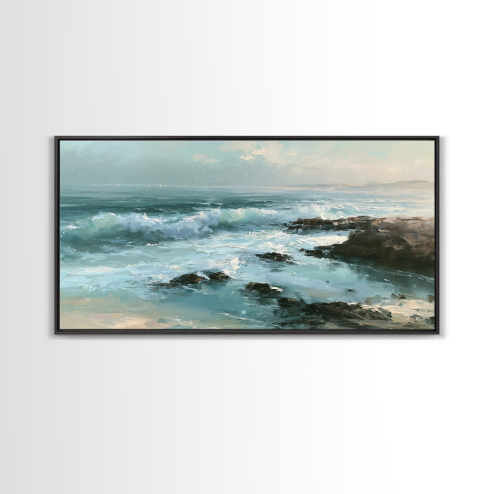 Rocky Tidepool with Reflections Canvas Print, Seascape Art, Digital Wall Art, Coastal Decor, Fine Art, Seascape, Wall Art Print, SEA-2x1-31