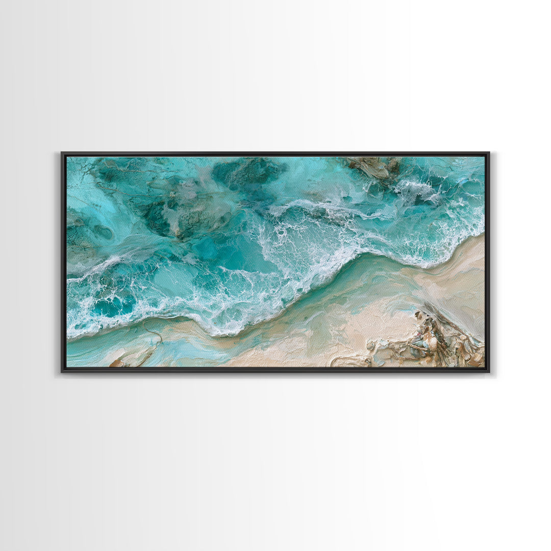 Aerial Reef Water Canvas Print, Seascape Art, Digital Wall Art, Coastal Decor, Watercolor Art, Seascape, Wall Art Print, SEA-2x1-68