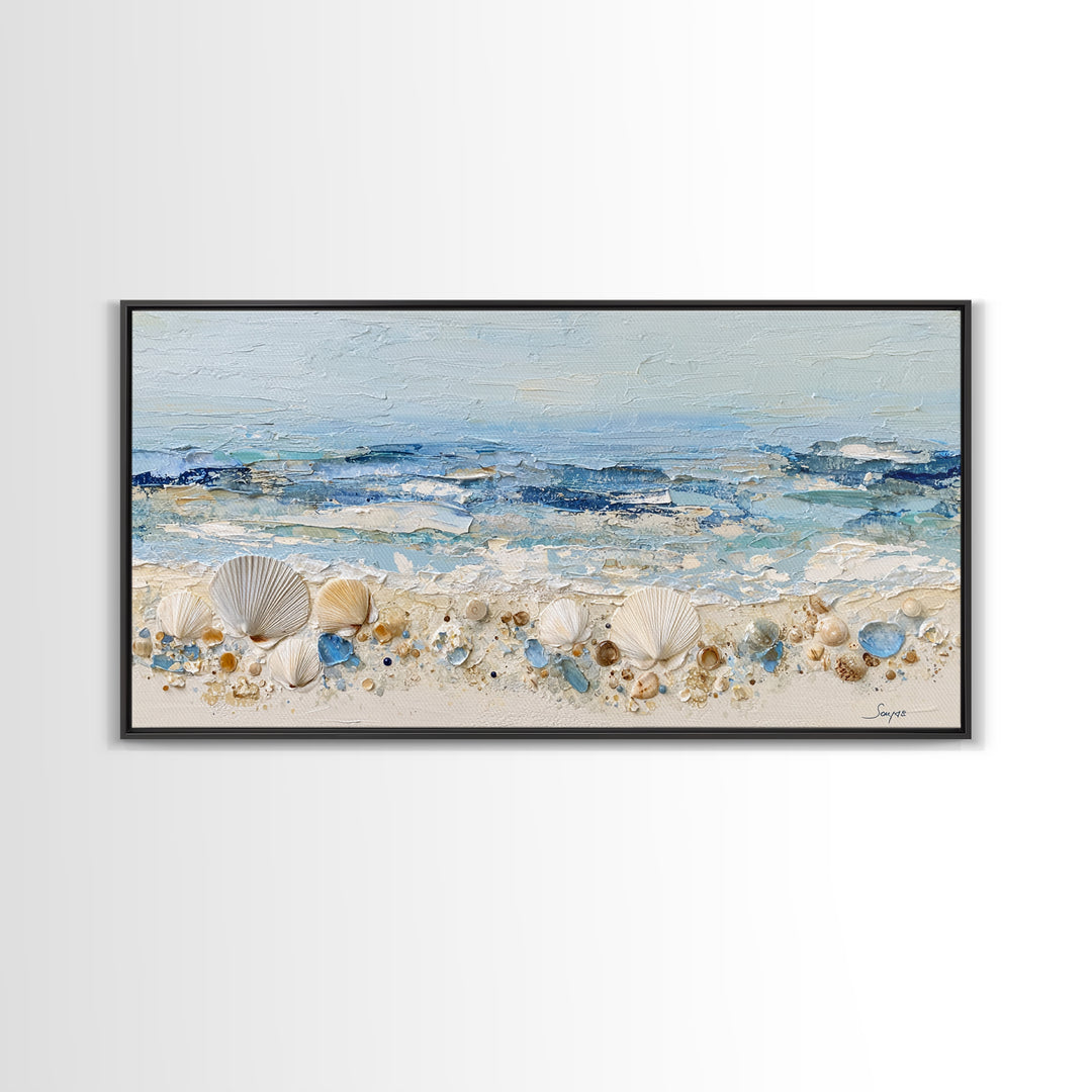 Rocky Tidepool with Reflections Framed Canvas Print, Seascape Art, Nautical Decor, Coastal Decor, Fine Art, Seascape, SEA-2x1-79