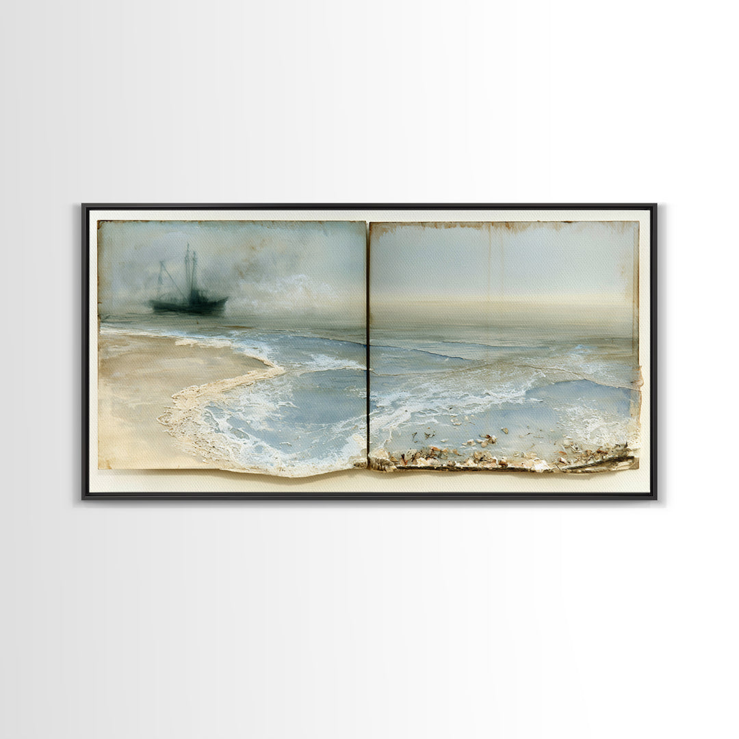 Fishing Boat Silhouette Canvas Print, Seascape Art, Wall Art, Coastal Decor, Fine Art, Seascape, Abstract Art, Bedroom Decor, SEA-2x1-82