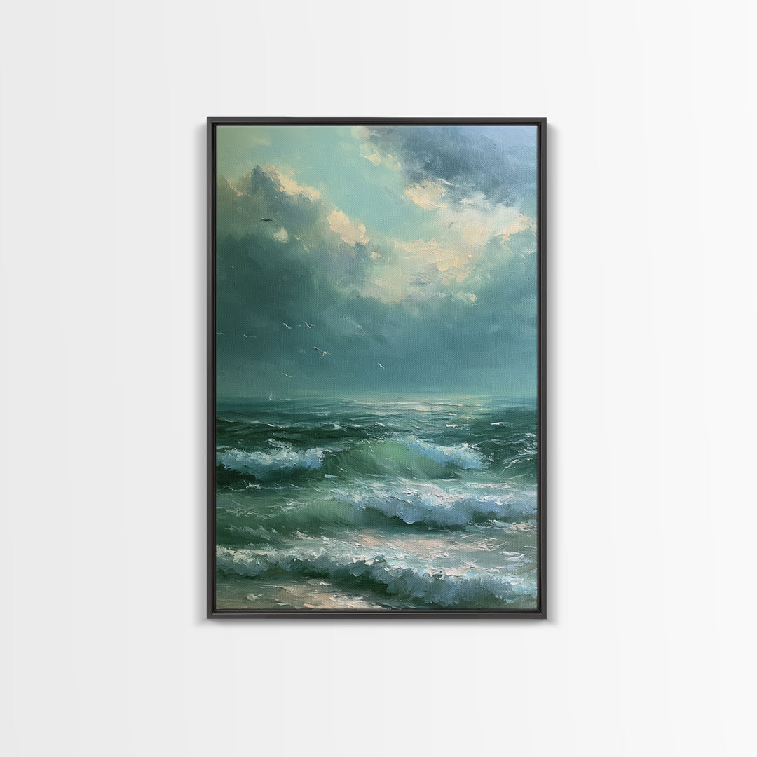 Turbulent Green Sea Framed Canvas Print, Seascape Art, Art Print, Coastal Decor, Abstract Art, Seascape, Printable Art, SEA-2x3-41