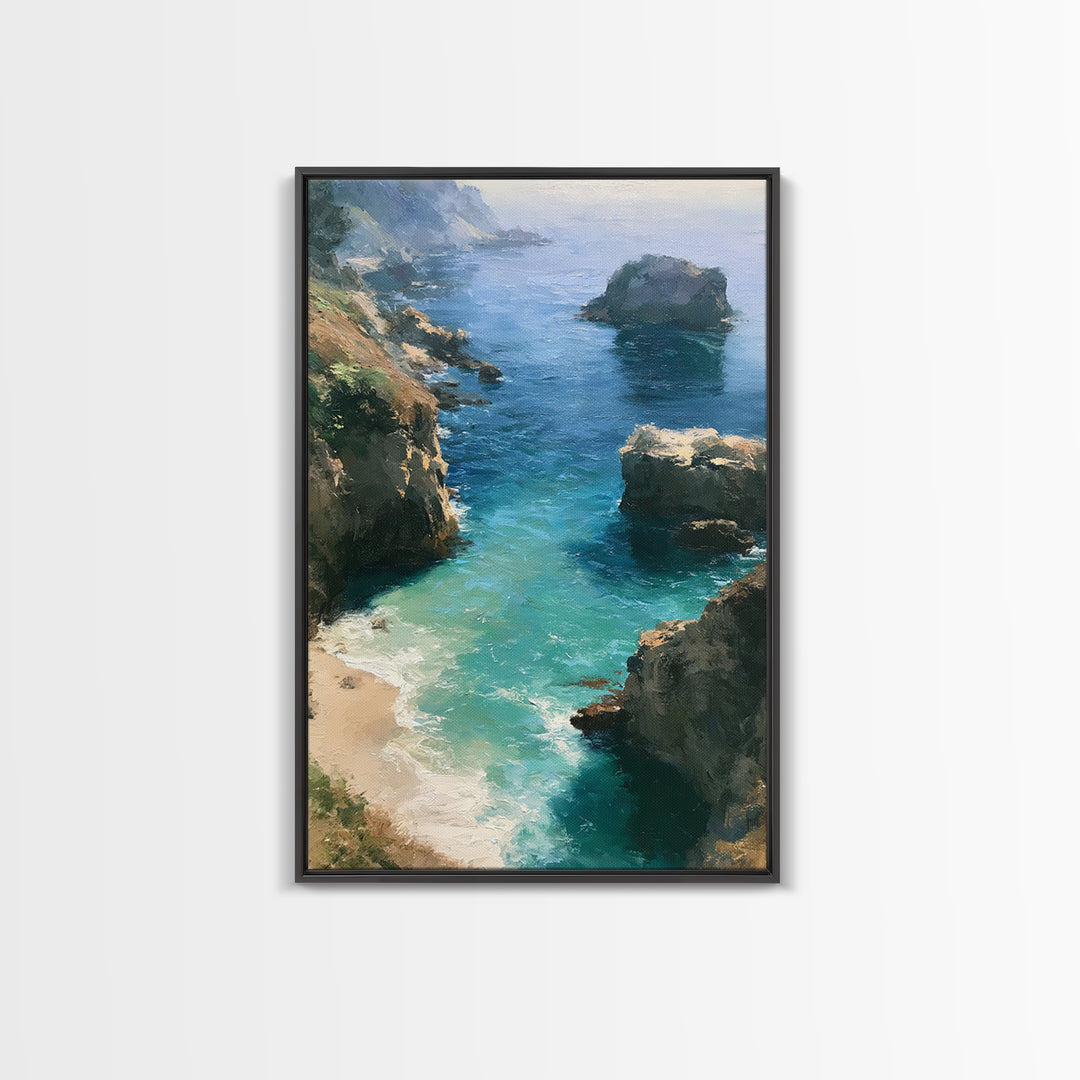 Coastal Cove with Turquoise Water Framed Canvas Print, Seascape Art, Wall Art, Coastal Decor, Abstract Art, Seascape, SEA-2x3-47