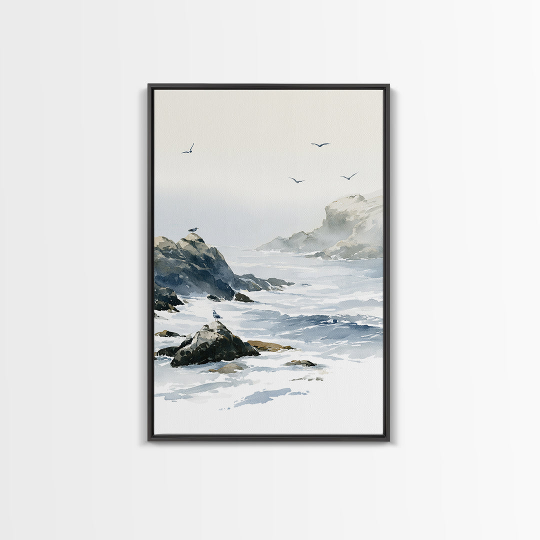 Misty Sea Cliffs Canvas Print, Seascape Art, Large Wall Art, Coastal Decor, Seascape, Watercolor Painting, Bedroom Wall Art, SEA-2x3-61