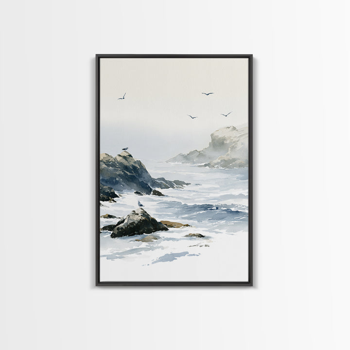 Misty Sea Cliffs Canvas Print, Seascape Art, Large Wall Art, Coastal Decor, Seascape, Watercolor Painting, Bedroom Wall Art, SEA-2x3-61