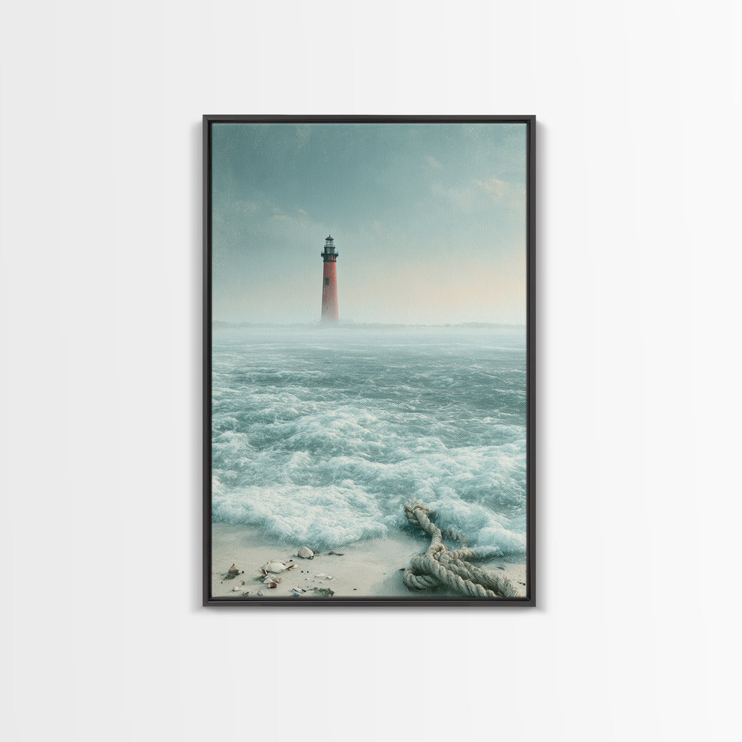 Dramatic Lighthouse in Distant Spray Canvas Print, Seascape Art, Original Painting, Coastal Decor, Abstract Art, Seascape, SEA-2x3-62