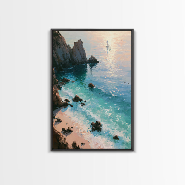 Coastal Cove with Turquoise Water Canvas Print, Seascape Art, Original Painting, Coastal Decor, Seascape, Living Room Decor, SEA-2x3-71