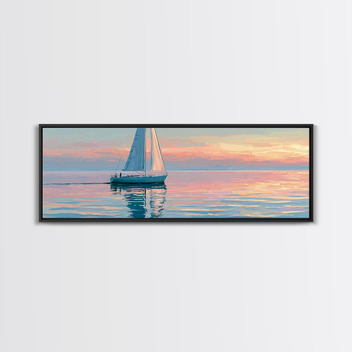 Quiet Sailboat on Glassy Water Canvas Print, Seascape Art, Abstract Painting, Coastal Decor, Fine Art, Seascape, Room Decor, SEA-3x1-24