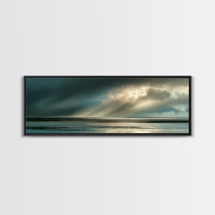 Rain over Ocean with Blurred Horizon Canvas Print, Seascape Art, Beach Decor, Coastal Decor, Seascape, Minimalist Decor, SEA-3x1-36