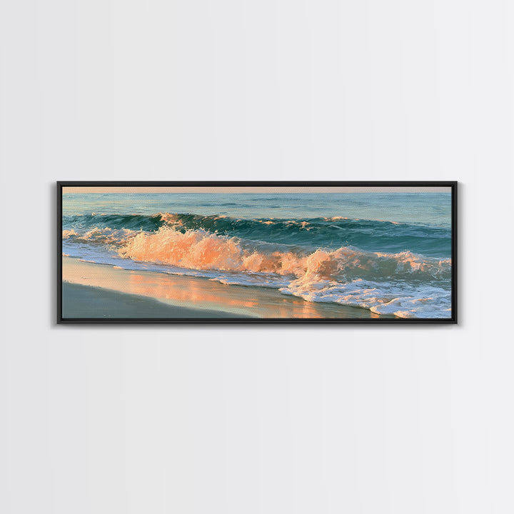Sunset Surf Glowing Orange and Pink Framed Canvas Print, Seascape Art, Wall Decor, Coastal Decor, Fine Art, Seascape, SEA-3x1-44