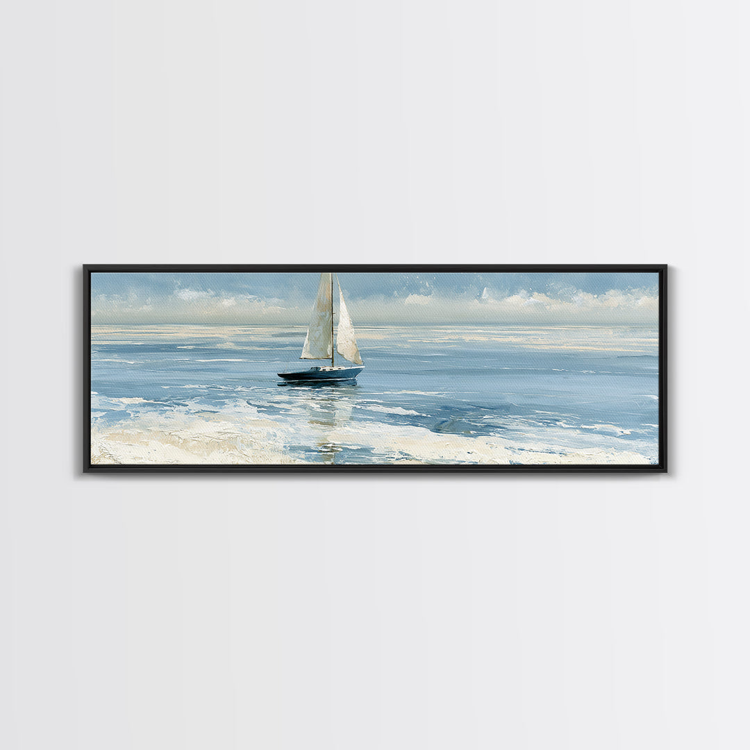 Quiet Sailboat on Glassy Water Canvas Print, Seascape Art, Luxury Decor, Coastal Decor, Fine Art, Seascape, Oil Painting, SEA-3x1-48