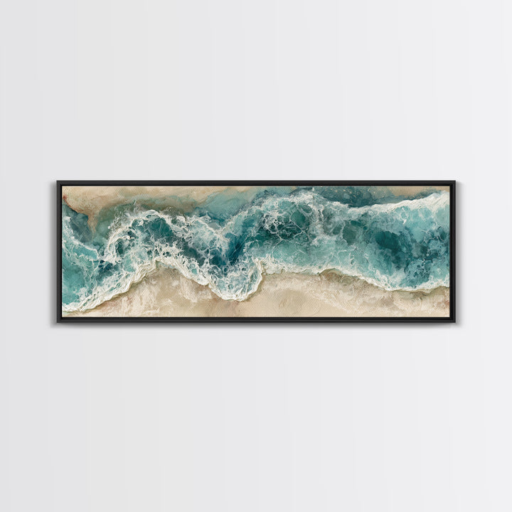 Ocean Foam Patterns from Above Framed Canvas Print, Seascape Art, Room Decor, Coastal Decor, Seascape, Digital Wall Art, SEA-3x1-52