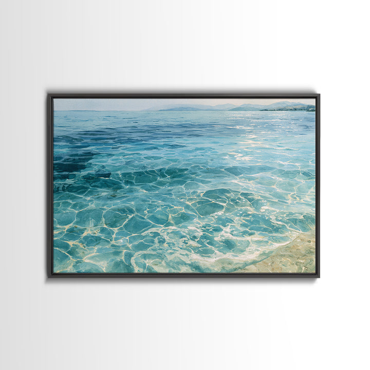 Tropical Lagoon with Transparent Shallows Framed Canvas Print, Seascape Art, Oil Painting, Coastal Decor, Fine Art, Seascape, SEA-3x2-14