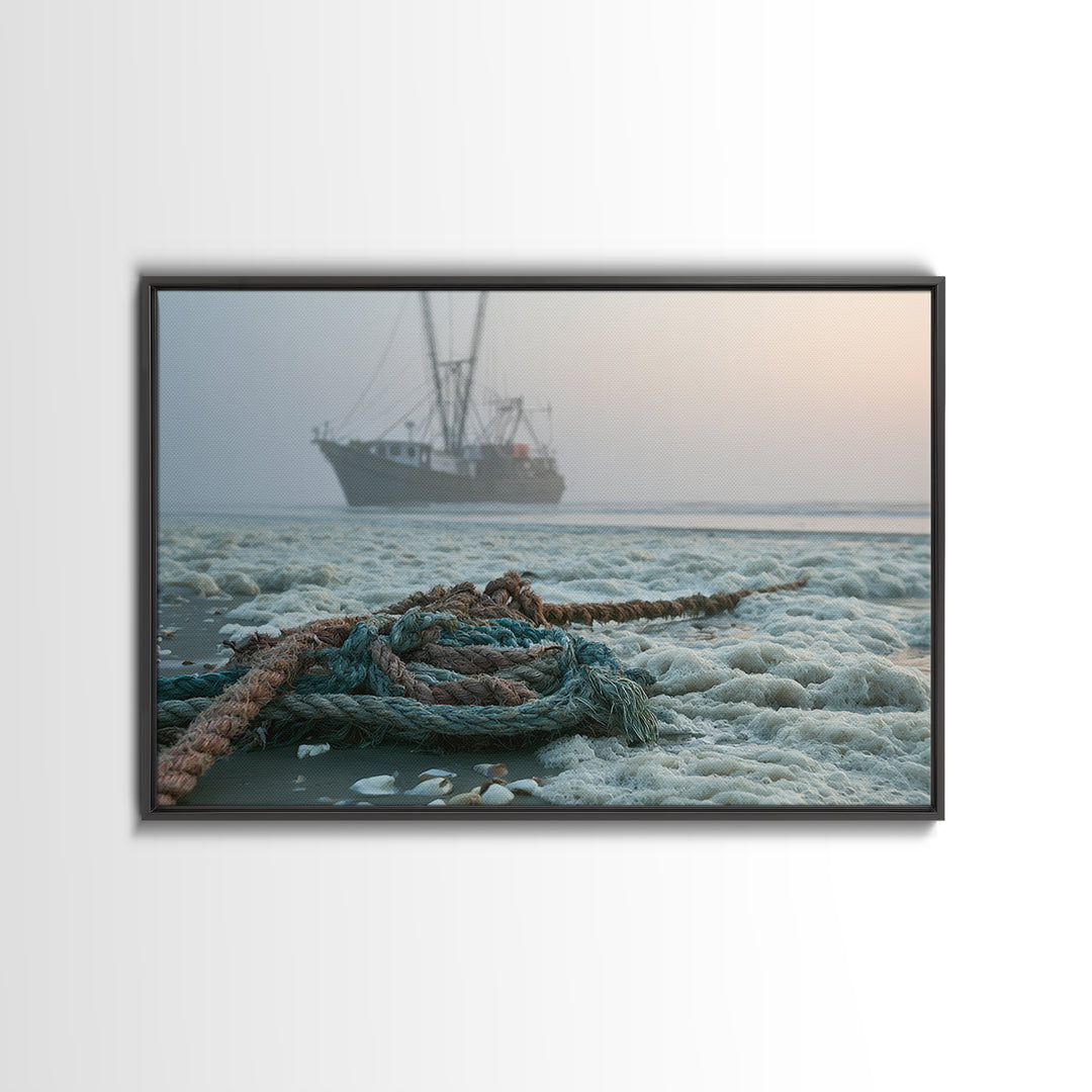 Fishing Boat Silhouette Framed Canvas Print, Seascape Art, Digital Wall Art, Coastal Decor, Fine Art, Seascape, Wall Art Print, SEA-3x2-18