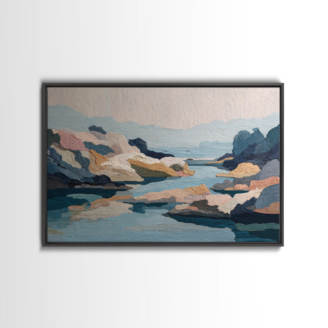 Rocky Tidepool with Reflections Framed Canvas Print, Seascape Art, Wall Decor, Coastal Decor, Fine Art, Seascape, Wall Art, SEA-3x2-39