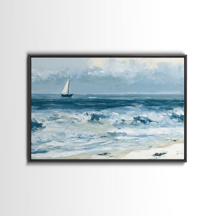 Coastal Cove with Turquoise Water Canvas Print, Seascape Art, Textured Painting, Coastal Decor, Watercolor Art, Seascape, SEA-3x2-67