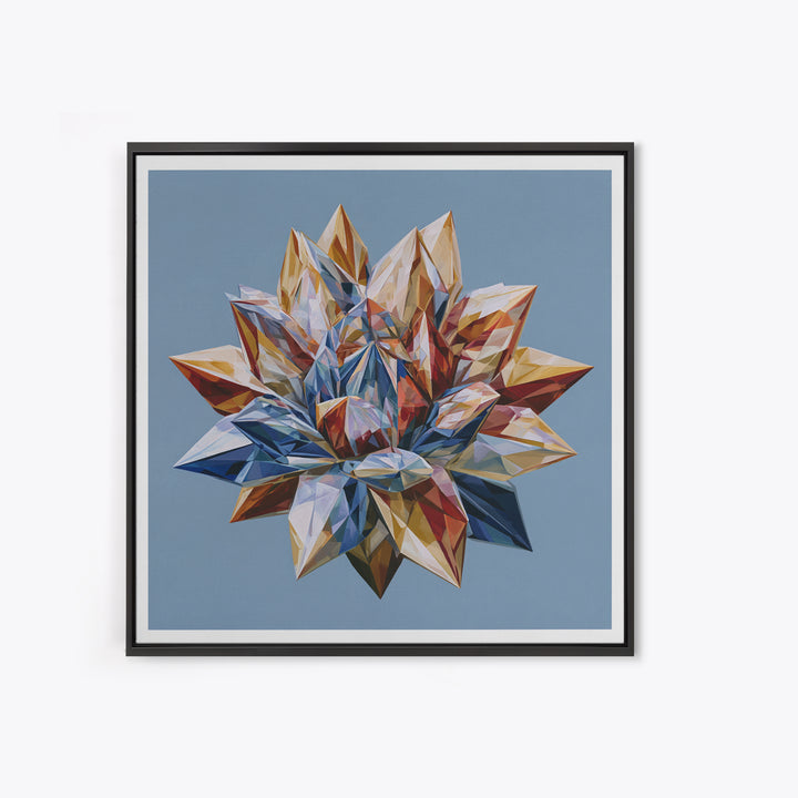 Crystal Lotus Arrangement Framed Canvas Print, Sacred Geometry Art, Living Room Decor, Fine Art, Geometry, Mandala Wall Art, SGA-1x1-44
