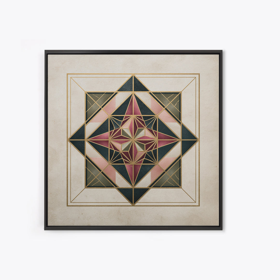 Gold Line Compass Mandala on Parchment Canvas Print, Sacred Geometry Art, Gallery Decor, Living Room Decor, Abstract Art, SGA-1x1-45