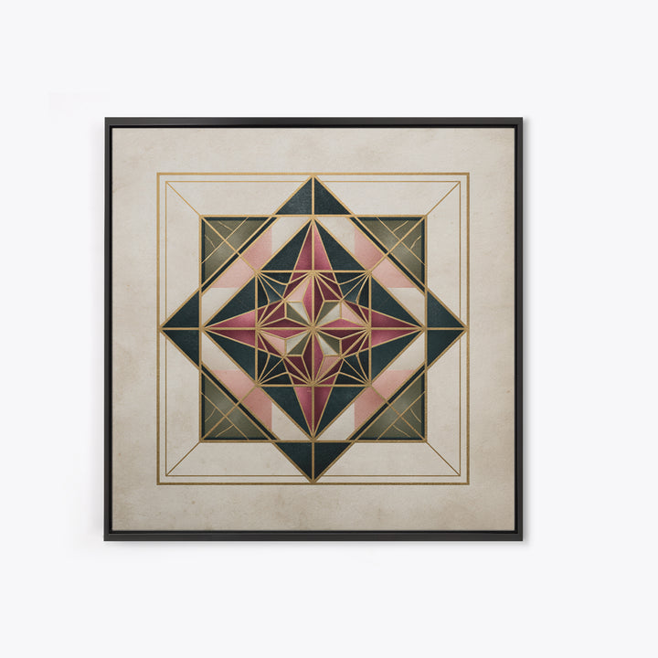 Gold Line Compass Mandala on Parchment Canvas Print, Sacred Geometry Art, Gallery Decor, Living Room Decor, Abstract Art, SGA-1x1-45