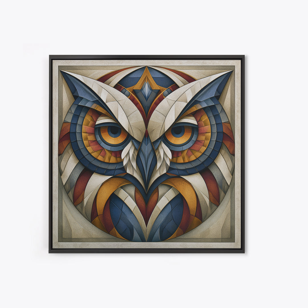 Sacred Owl Formed from Symmetrical Linework Canvas Print, Sacred Geometry Art, Rustic Home Decor, Living Room Decor, Geometry, SGA-1x1-66