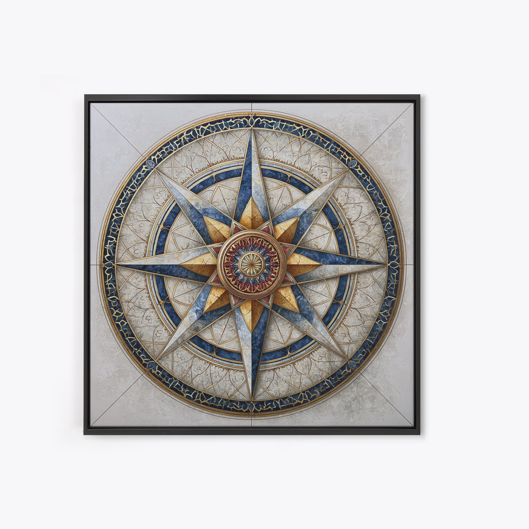Gold Line Compass Mandala on Parchment Canvas Print, Sacred Geometry Art, Gallery Decor, Living Room Decor, Abstract Art, SGA-1x1-69