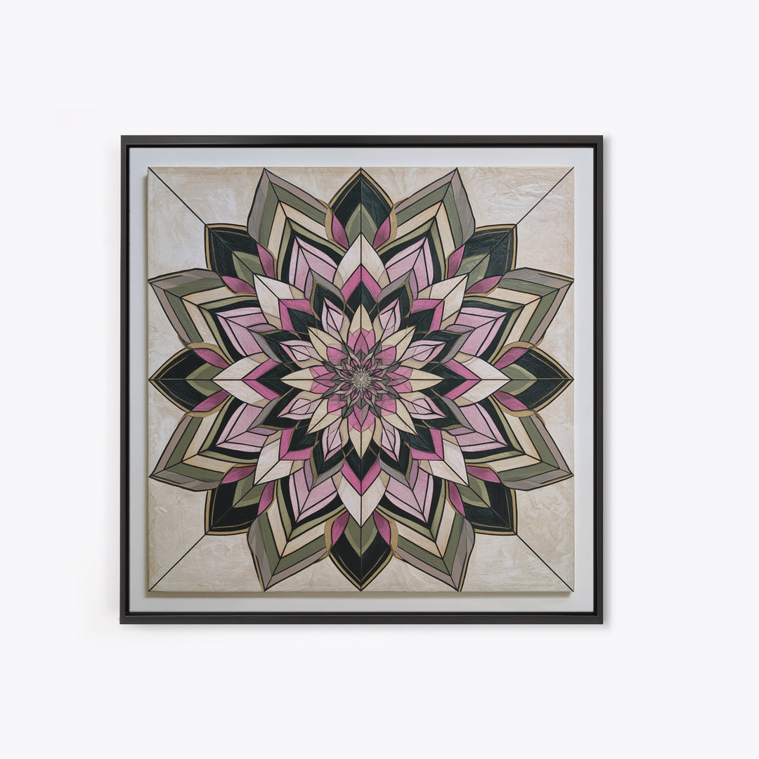 Mandala Lotus with Precise Radial Symmetry Framed Canvas Print, Sacred Geometry Art, Decorations, Living Room Decor, Geometry, SGA-1x1-74