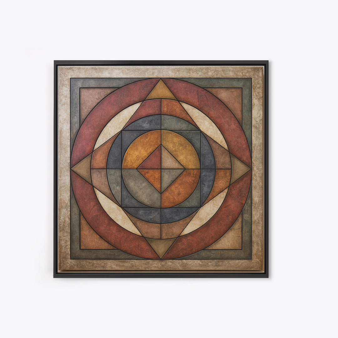 Concentric Circles and Triangles Canvas Print, Sacred Geometry Art, Textured Painting, Living Room Decor, Fine Art, Geometry, SGA-1x1-81