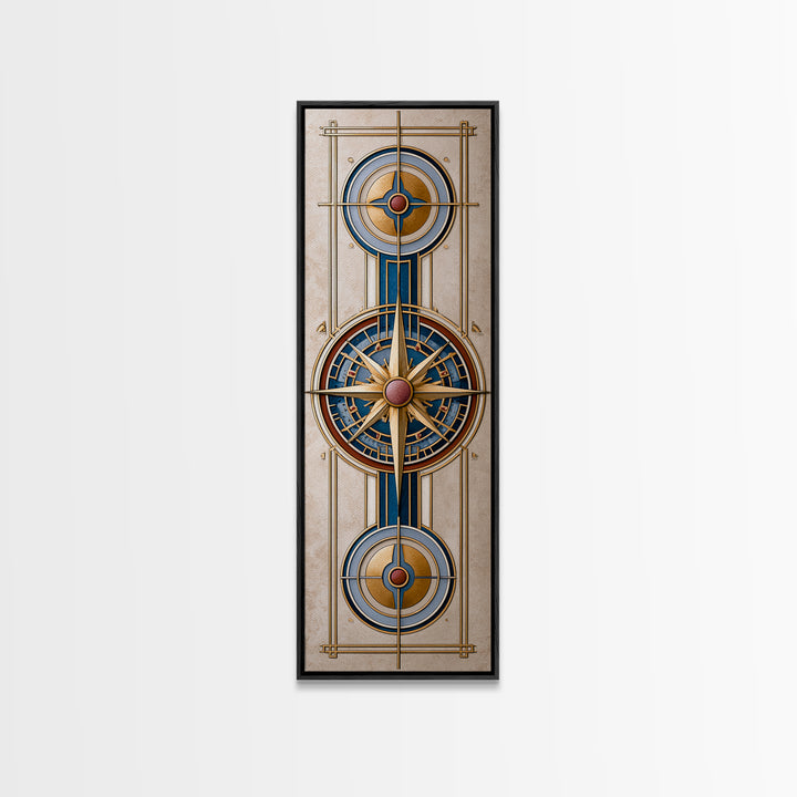 Gold Line Compass Mandala on Parchment Canvas Print, Sacred Geometry Art, Modern Decor, Living Room Decor, Fine Art, Geometry, SGA-1x3-57