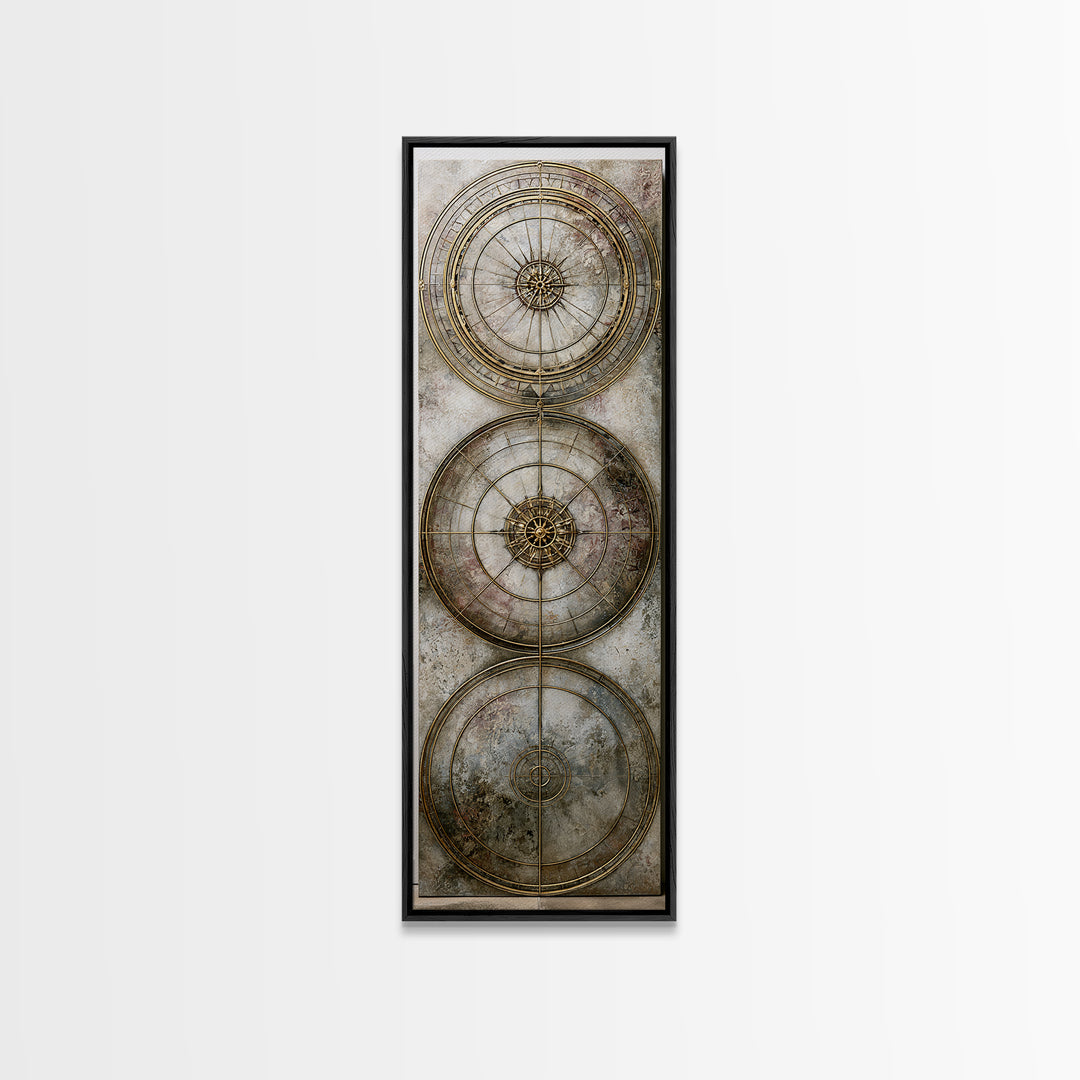 Gold Line Compass Mandala on Parchment Canvas Print, Sacred Geometry Art, Gallery Decor, Living Room Decor, Abstract Art, SGA-1x3-9