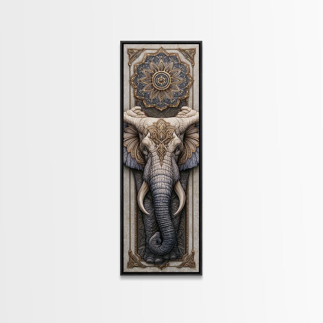Geometric Elephant with Ornate Mandala Lines Canvas Print, Sacred Geometry Art, Modern Decor, Living Room Decor, Abstract Art, SGA-1x3-94