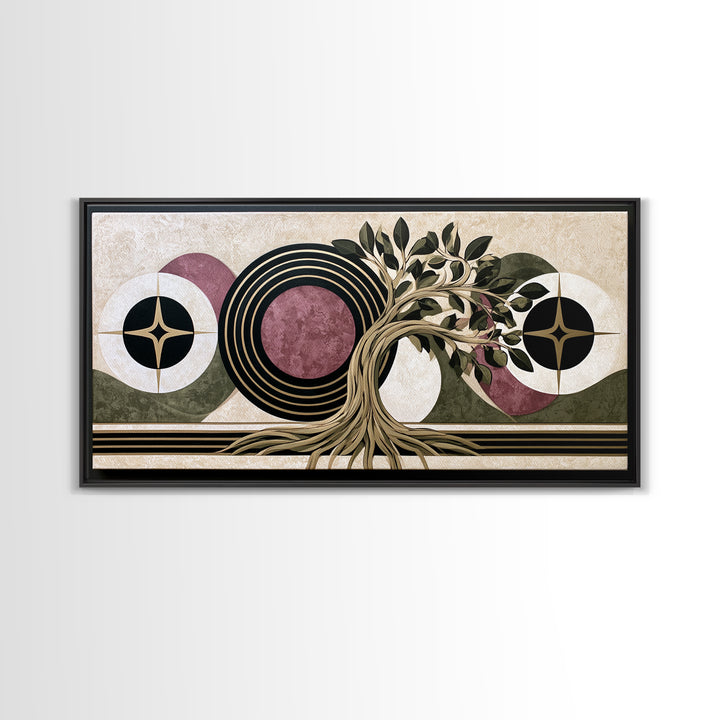 Geometric Tree of Life Framed Canvas Print, Sacred Geometry Art, Digital Download Art, Living Room Decor, Abstract Art, SGA-2x1-11