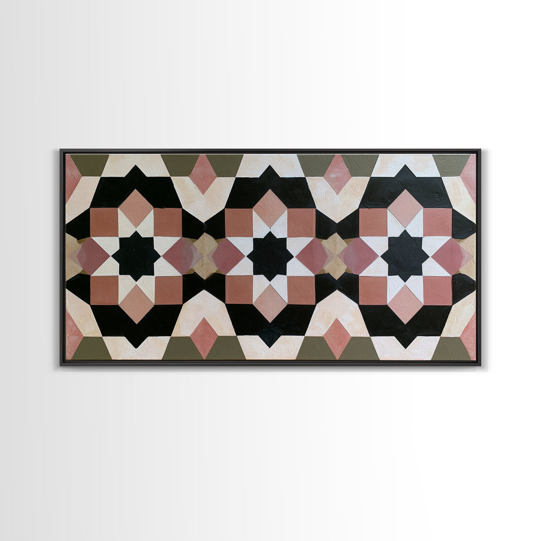 Moroccan Sacred Tile Star Pattern Framed Canvas Print, Sacred Geometry Art, Fine Art Print, Living Room Decor, Geometry, SGA-2x1-20
