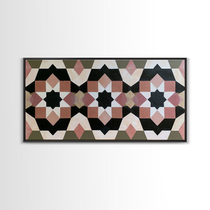 Moroccan Sacred Tile Star Pattern Framed Canvas Print, Sacred Geometry Art, Fine Art Print, Living Room Decor, Geometry, SGA-2x1-20