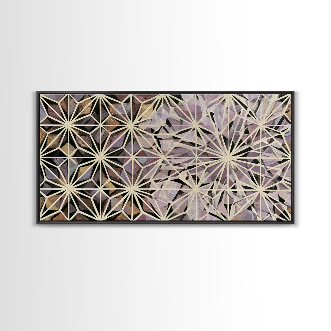 Crystal Grid Pattern Framed Canvas Print, Sacred Geometry Art, Wall Decor, Living Room Decor, Geometry, Boho Wall Decor, SGA-2x1-25
