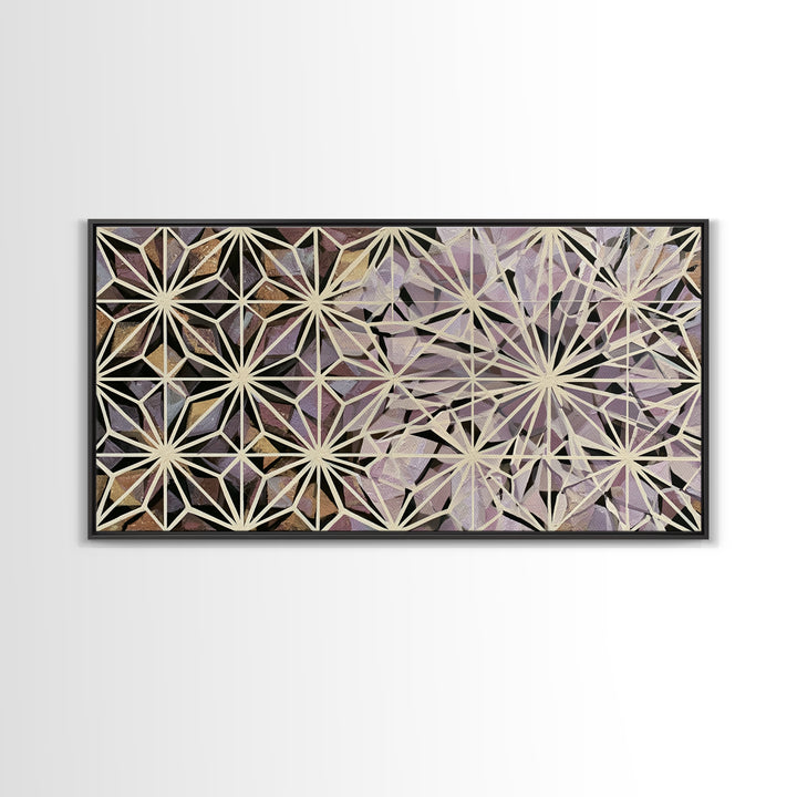 Crystal Grid Pattern Framed Canvas Print, Sacred Geometry Art, Wall Decor, Living Room Decor, Geometry, Boho Wall Decor, SGA-2x1-25
