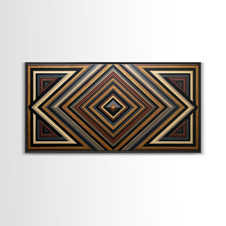 Black and Gold Geometric Rosette Framed Canvas Print, Sacred Geometry Art, Printable, Living Room Decor, Abstract Art, Geometry, SGA-2x1-56