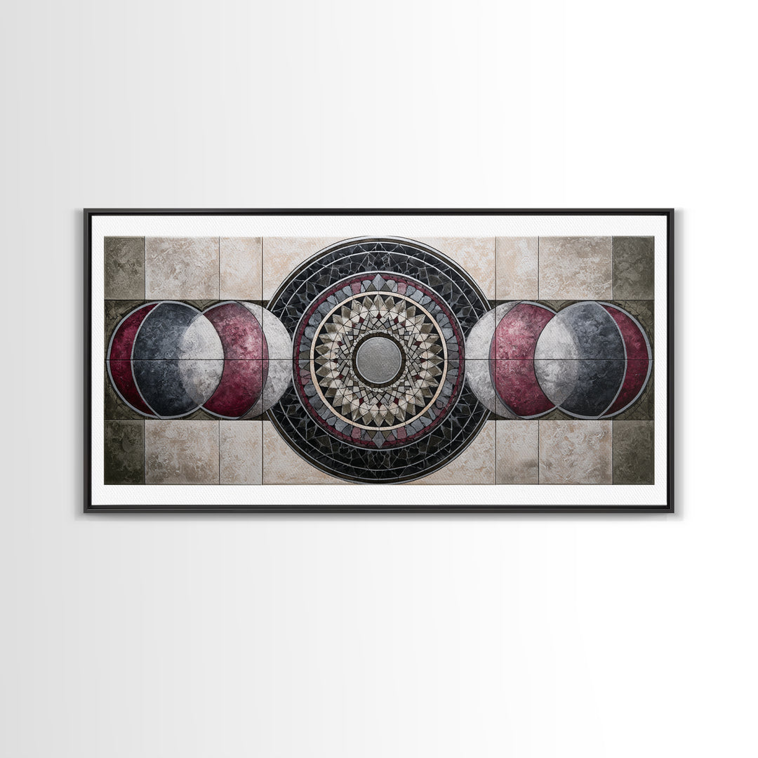 Moon Phase Mandala Canvas Print, Sacred Geometry Art, Wall Art, Living Room Decor, Fine Art, Geometry, Wall Art Print, SGA-2x1-58