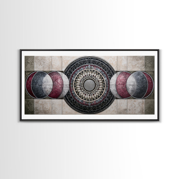 Moon Phase Mandala Canvas Print, Sacred Geometry Art, Wall Art, Living Room Decor, Fine Art, Geometry, Wall Art Print, SGA-2x1-58