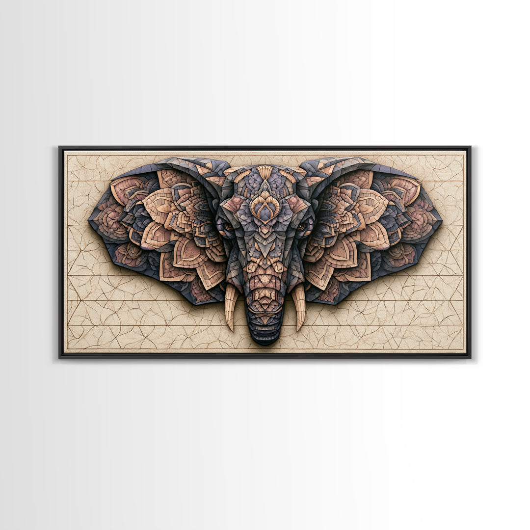 Geometric Elephant with Ornate Mandala Lines Canvas Print, Sacred Geometry Art, Luxury Decor, Living Room Decor, Geometry, SGA-2x1-6