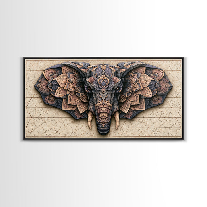 Geometric Elephant with Ornate Mandala Lines Canvas Print, Sacred Geometry Art, Luxury Decor, Living Room Decor, Geometry, SGA-2x1-6
