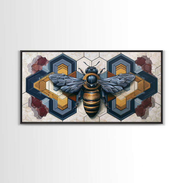 Hexagon Honeycomb Pattern Framed Canvas Print, Sacred Geometry Art, Living Room Decor, Oil Painting, Geometry, SGA-2x1-60