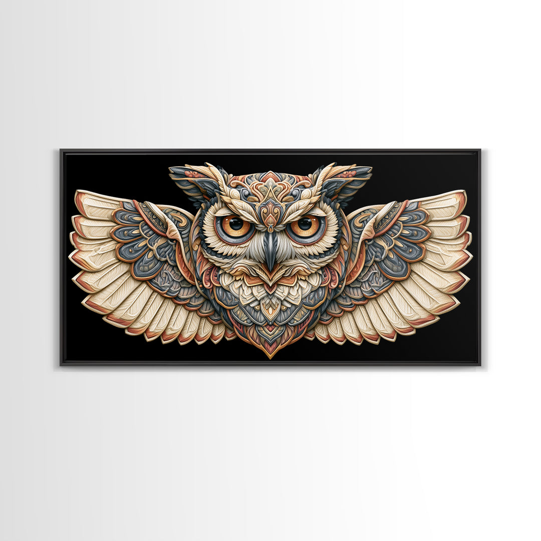 Sacred Owl Formed from Symmetrical Linework Canvas Print, Sacred Geometry Art, Room Decor, Living Room Decor, Abstract Art, SGA-2x1-62