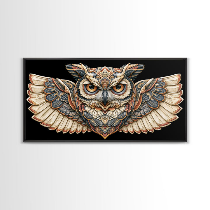 Sacred Owl Formed from Symmetrical Linework Canvas Print, Sacred Geometry Art, Room Decor, Living Room Decor, Abstract Art, SGA-2x1-62