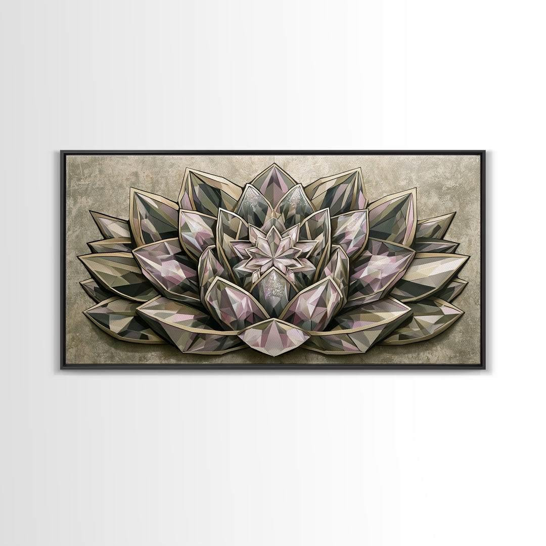 Crystal Lotus Arrangement Canvas Print, Sacred Geometry Art, Digital Wall Art, Living Room Decor, Fine Art, Geometry, SGA-2x1-64