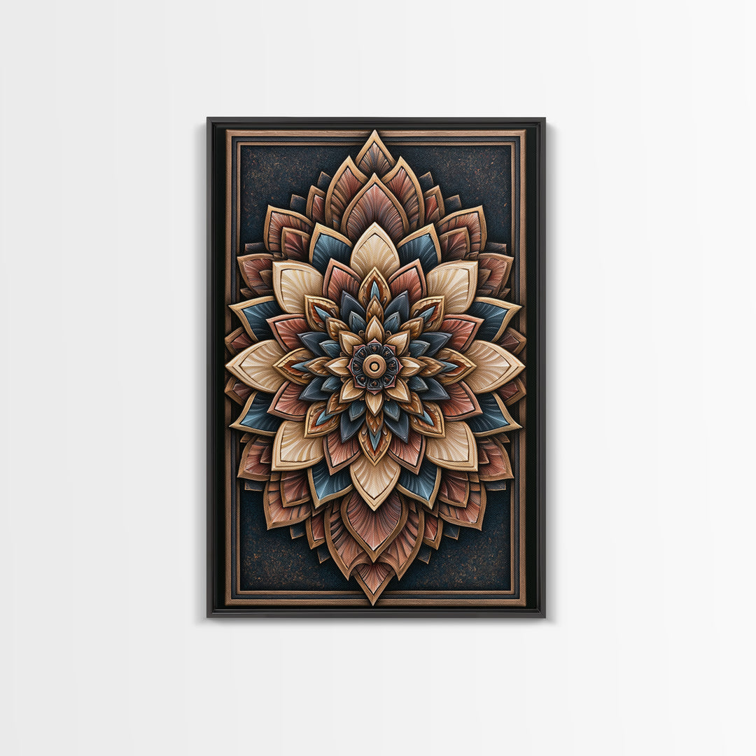 Mandala Lotus with Precise Radial Symmetry Canvas Print, Sacred Geometry Art, Luxury Decor, Living Room Decor, Geometry, SGA-2x3-10
