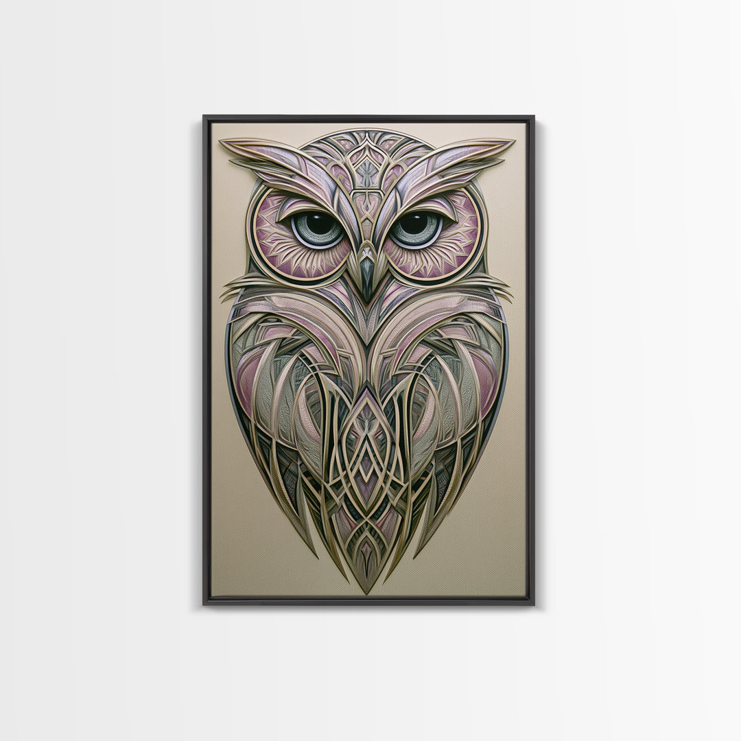 Sacred Owl Formed from Symmetrical Linework Canvas Print, Sacred Geometry Art, Statement Artwork, Living Room Decor, Geometry, SGA-2x3-2