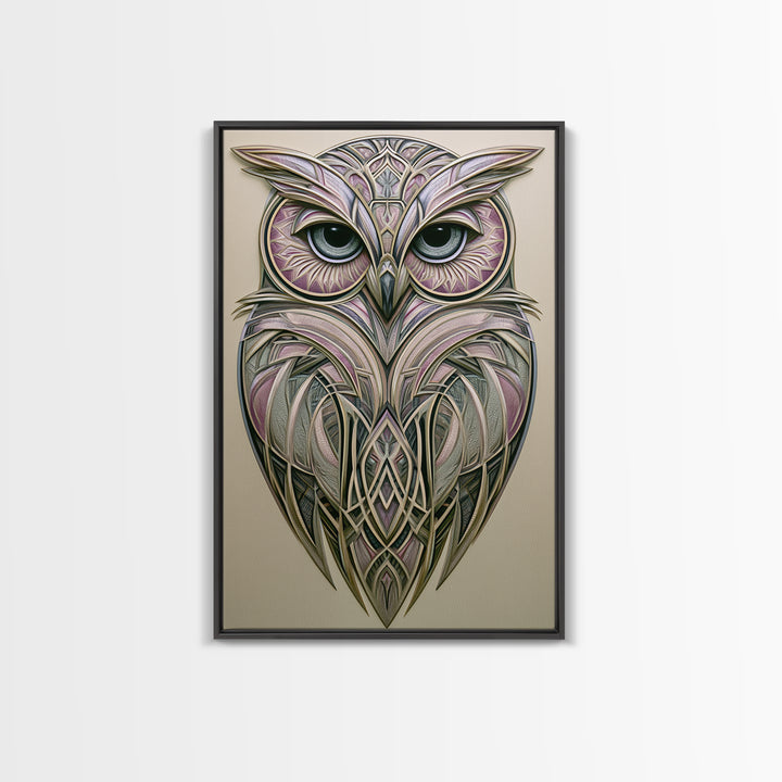 Sacred Owl Formed from Symmetrical Linework Canvas Print, Sacred Geometry Art, Statement Artwork, Living Room Decor, Geometry, SGA-2x3-2