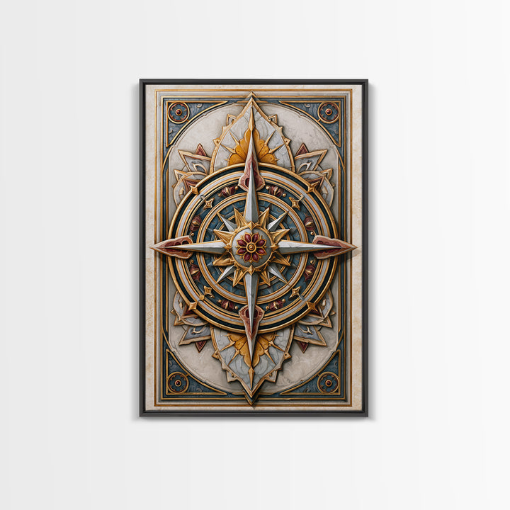 Gold Line Compass Mandala on Parchment Canvas Print, Sacred Geometry Art, Wall Decor, Living Room Decor, Abstract Art, Geometry, SGA-2x3-29