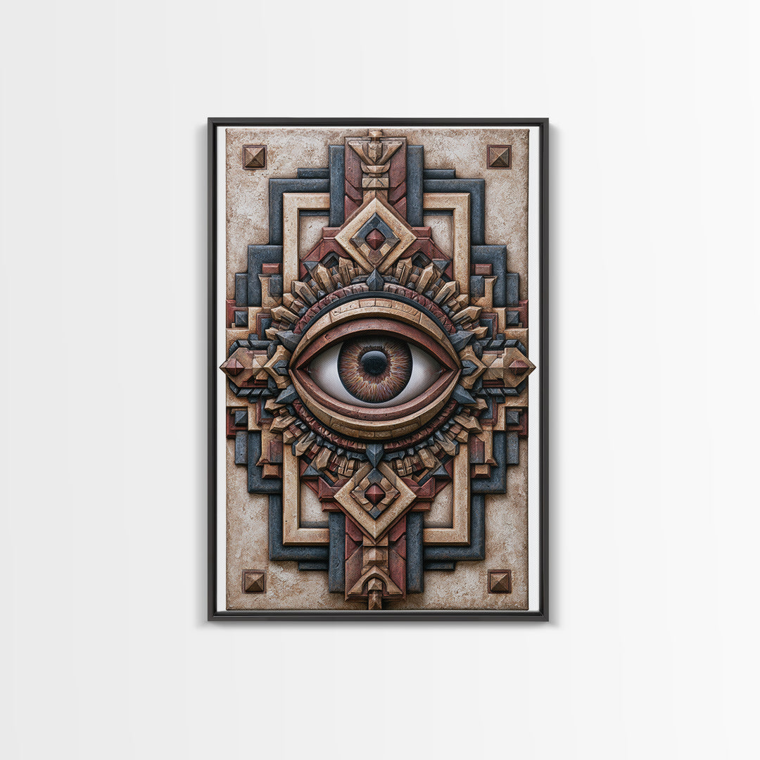 Cosmic Eye Inside Geometric Frame Framed Canvas Print, Sacred Geometry Art, Zen Home Decor, Living Room Decor, Abstract Art, SGA-2x3-3