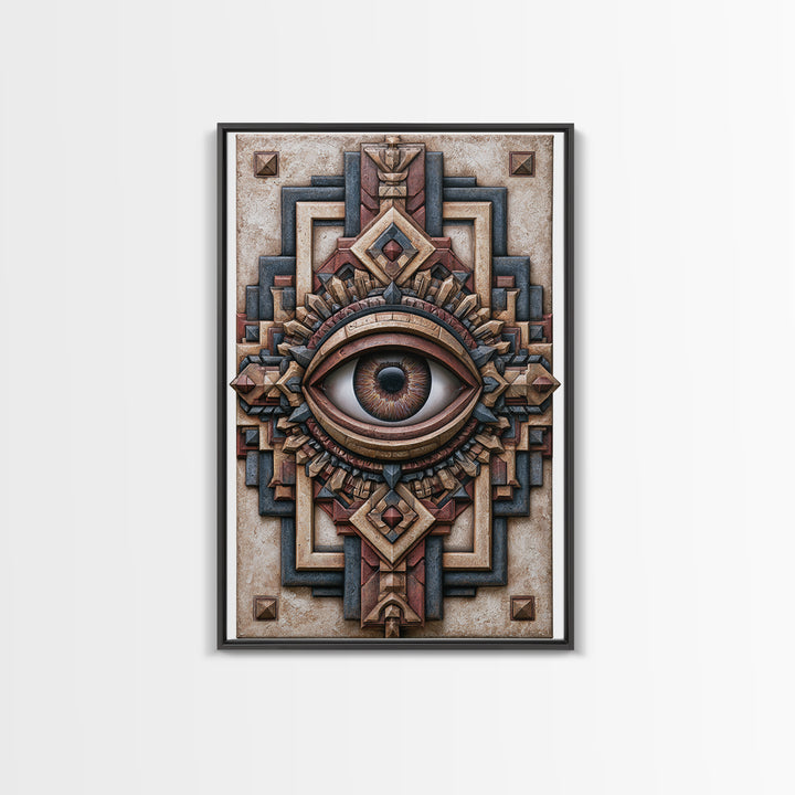 Cosmic Eye Inside Geometric Frame Framed Canvas Print, Sacred Geometry Art, Zen Home Decor, Living Room Decor, Abstract Art, SGA-2x3-3